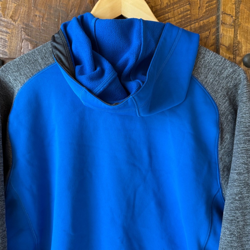Adidas Full Zip Hoodie Mens Large Blue Gray Climawarm Fleece Raglan Jacket - Picture 6 of 9